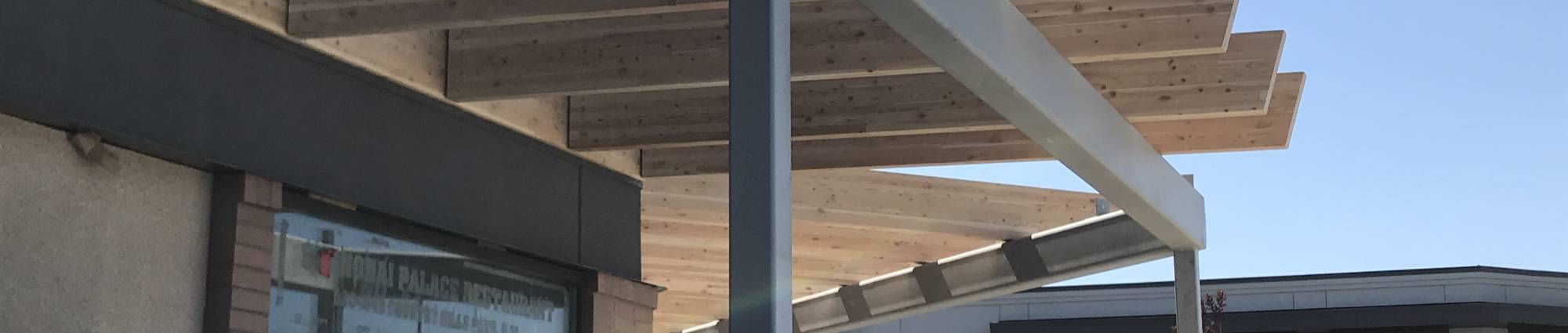 Glulam structure on commercial building